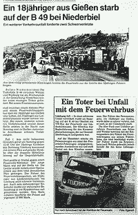 Zeitungsartikel Unfall MTW 1989 - zum Vergrößern klicken