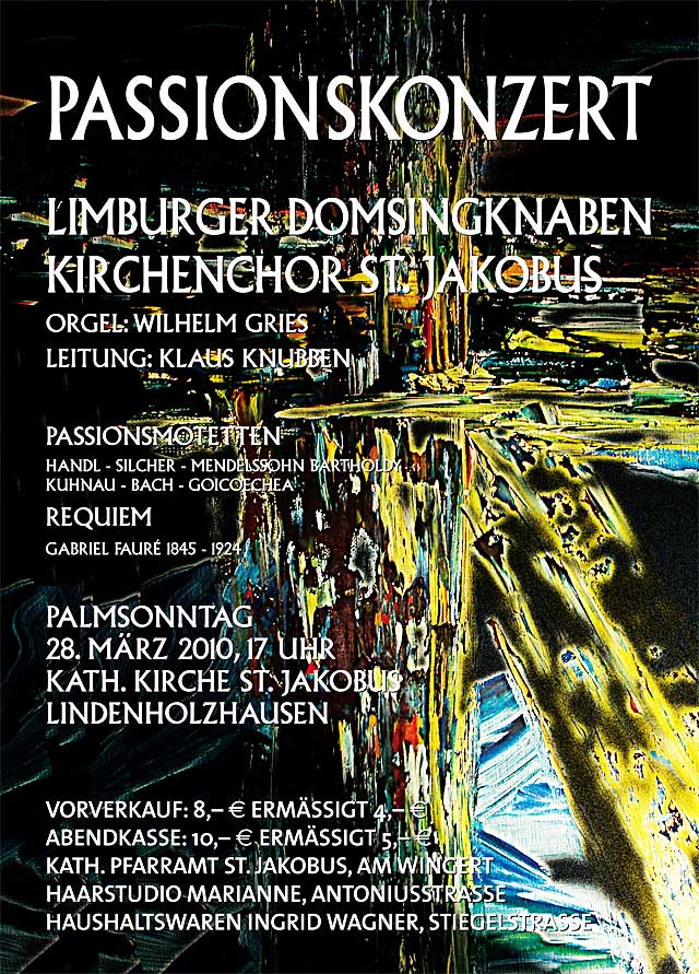 Konzertplakat Kirchenchor St. Jakobus Lindenholzhausen -  Konzert am Palmsonntag mit den Limburger Domsingknaben